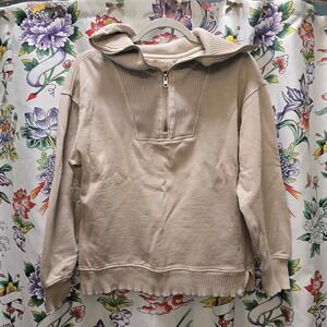 C&C California Sunwashed Quarter Zip Pullover Sweatshirt Beige Tan Womens Small